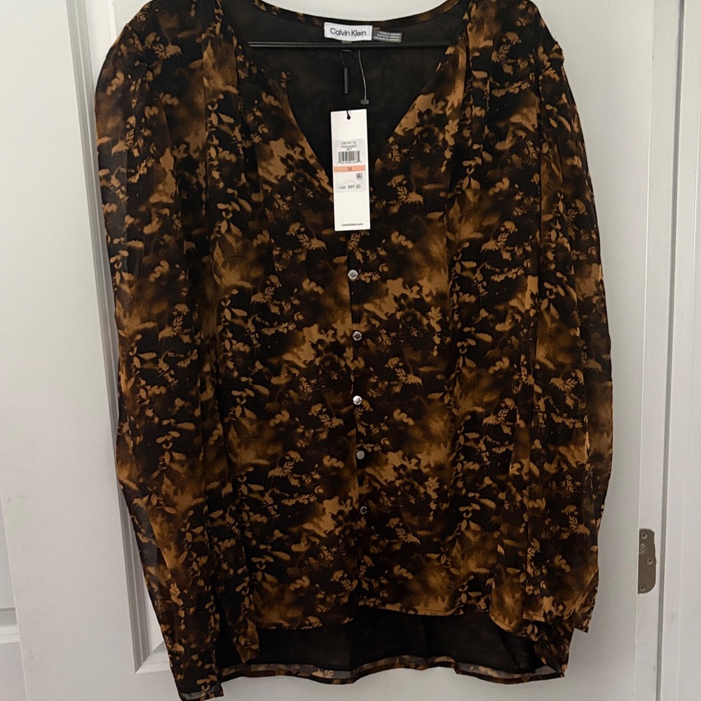 Calvin Klein Women's Black and Brown Floral Blouse